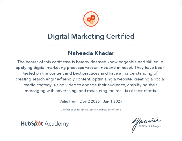 Hubspot Certificate